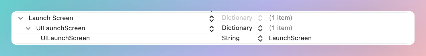 Add new item with key UILaunchScreen to Info.plist